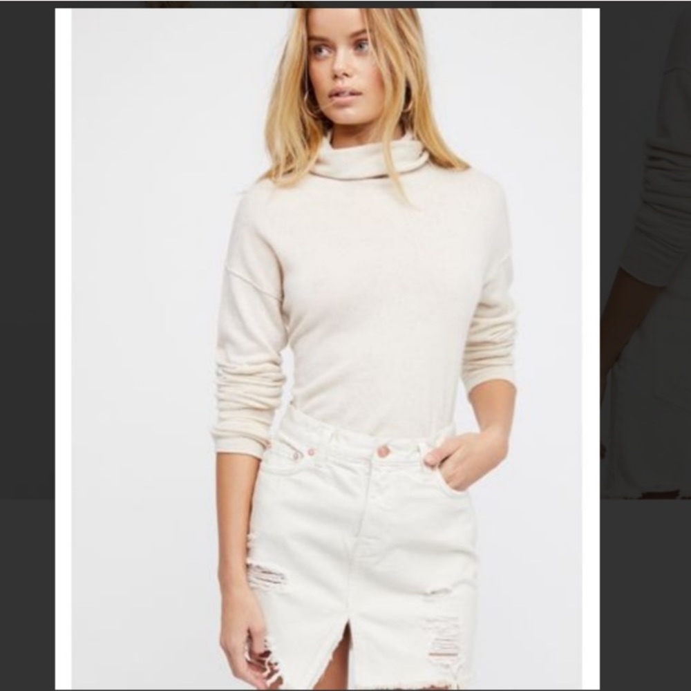 Free People Relaxed and Destroyed Jean Skirt Cream